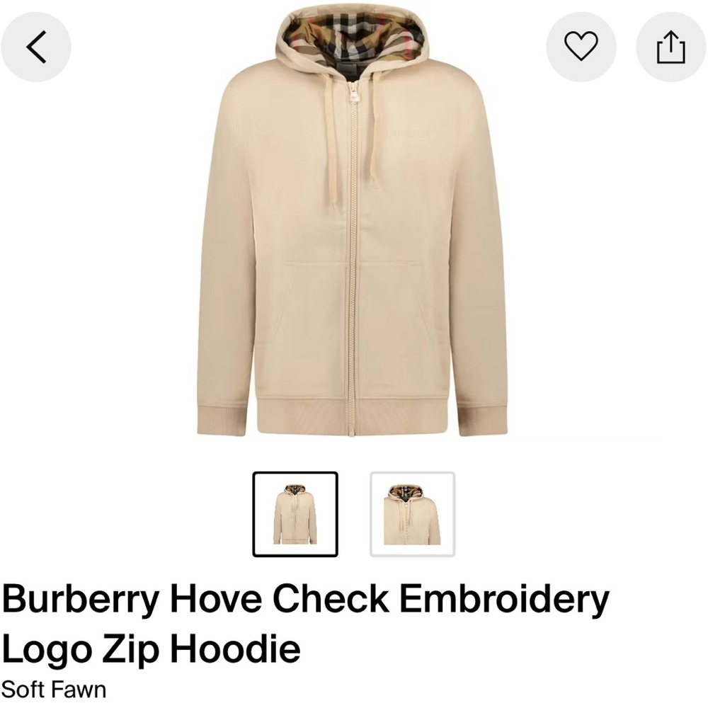 Burberry Beige Zip Up Hoodie